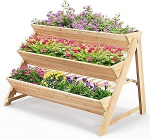 Toolsempire 3 Tiers Raised Garden Bed, Wooden Garden Bed Elevated Garden Planter with Storage Shelf, Bed Liner & 2 Hanging Hooks, Fir Wood Vertical Garden Bed for Patio, Yard, Balcony & Deck Vertical Planter Box, Tier Garden, Shelf Garden, Vertical Planting, Wooden Garden Bed, Elevated Planter Box, Elevated Gardening, Raised Planter Boxes, Tiered Garden