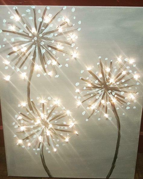 Art Using Light, Led Light Painting Canvases, Fairy Lights Painting, Canvas Light Art, Resin Art Canvas, Light Up Canvas, Embroidered Canvas Art, Lighted Canvas Art, Kids Canvas Art