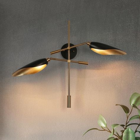 2-Light Modern Black Gold Wall Sconces Metal Bathroom Vanity Lights - 30.5" L x 6.5" W x 23.5" H - On Sale - Bed Bath & Beyond - 37417668 Metal Bathroom Vanity, Gold Wall Sconces, Black Gold Wall, Bathroom Vanity Lights, Iron Wall Sconces, Metal Bathroom, Vanity Lights, Modern Wall Sconces, Gold Wall