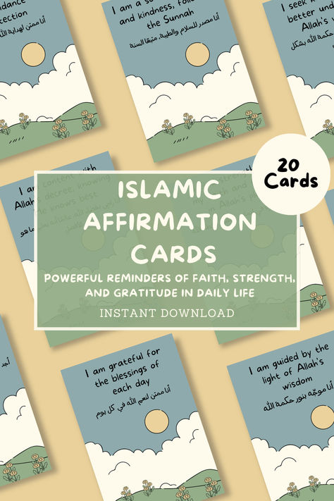 These printable Muslim affirmation cards, blend Islamic wisdom with positive affirmations. Each card features Arabic text alongside English translations, offering a deeper connection to the sacred language. Instantly downloadable, these cards empower you to enhance your faith, confidence, and gratitude. Perfect for daily inspiration or heartfelt gifts, they serve as a reminder of Allah's blessings and guidance in every aspect of life. These can be Muslim affirmations for kids too! Islamic Affirmation Quotes, Islam Affirmations, Muslim Affirmations, Islamic Gifts Ideas, Affirmation Aesthetic, Quotes Arabic, Quote Islam, Arabic Text, Affirmations For Kids