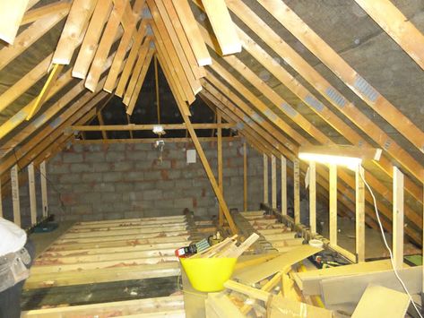 Diy Loft Conversion, Loft Conversion Roof, Loft Diy, Attic Storage Space, Unfinished Attic, Loft Insulation, Garage Loft, Attic Loft, Attic House