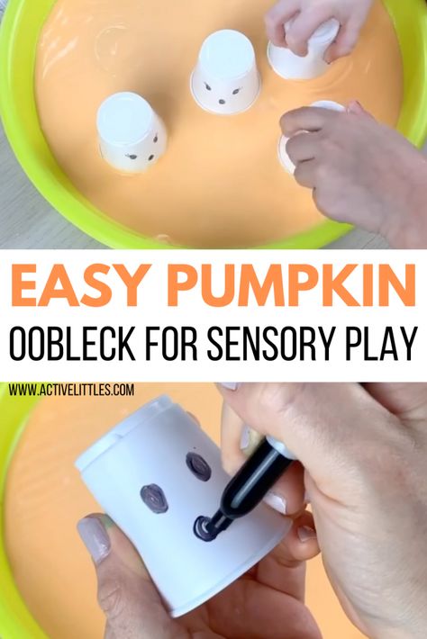 Halloween Sensory For Toddlers, Oobleck Recipe, Fun For Toddlers, Preschool Stem, Halloween Sensory, Art Activities For Toddlers, Messy Kids, Homeschool Crafts, Pumpkin Stem