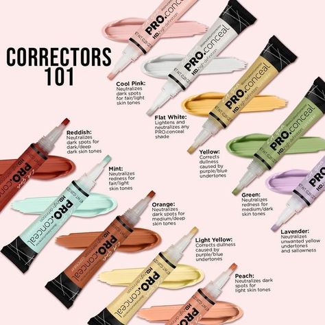 Concelar Color, Color Corrector Guide, Pink Color Corrector, Best Color Corrector, Green Color Corrector, Aesthetic Views, Skin Tone Makeup, Colour Correction, Color Correcting Concealer