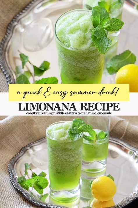 Limonana (Middle Eastern Frozen Mint Lemonade Recipe) Limonana Mint, Limonana Recipe, Mint Lemonade Recipe, Cinnamon Scented Candles, Mint Smoothie, Lemon Bowl, Xmas 2024, Mint Lemonade, Vegan Drinks