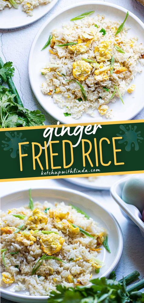 A satisfying family weeknight meal for busy moms! Ginger Fried Rice is a bowl of easy fried rice with the goodness of aromatic ginger and garlic that is oh-so-delicious. This quick tasty dinner recipe cook about 10 minutes or less from start to finish! Plus, it tastes better than takeout! Ginger Fried Rice Recipe, Easy Fried Rice, Garlic Fried Rice, Vegetarian Dish, Risotto Recipes, Fried Rice Recipe, Delicious Dinner Recipes, Easy Family Meals, Rice Recipe