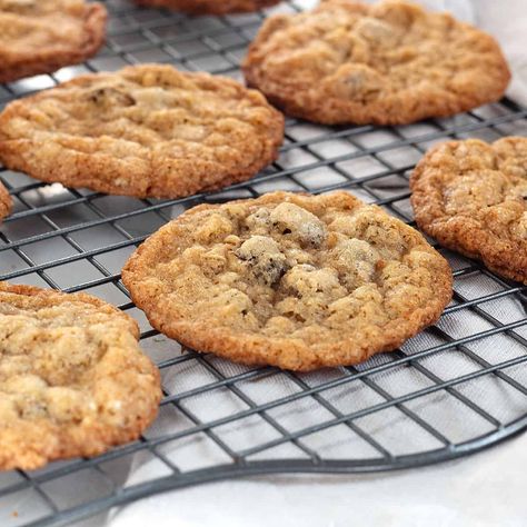 Crispy Oatmeal Chocolate Chip Cookies - Seasons and Suppers Crispy Oatmeal Chocolate Chip Cookies, Crispy Oatmeal Cookies, Recipe Oatmeal, Oatmeal Chocolate Chip Cookie, Oatmeal Chocolate Chip Cookie Recipe, Crispy Chocolate Chip Cookies, Almond Flour Cookies, Brownies Cookies, Oatmeal Chocolate Chip