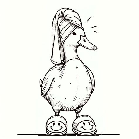 Duck's Spa Day Canvas Relax Art Illustration, Cute Face Illustration, Drawings For Room Decor, Spa Day Illustration, Human And Nature Art, Illustration Art Easy, Duck Drawing Cute, Duck Line Art, Spa Humor