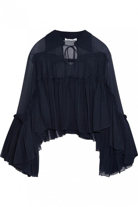 Ruffle Shirts Blouses, Frilly Shirt, Frilly Blouse, Flounce Top, Glam Tops, Georgette Tops, Navy Blue Shirts, Boho Blouses, Spring Summer Outfits