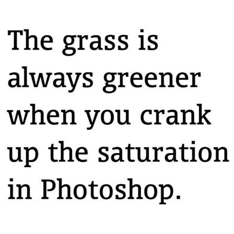 The grass is always greener with photoshop!! and I've seen some BAD photoshop in the past 6 months. Just awful. LOL Funny Photography Humor, Photoshop Quotes, Photography Quotes Funny, Photographer Quotes, Photographer Humor, Design Humor, Art Humor, Funny Photoshop, Photography Quotes