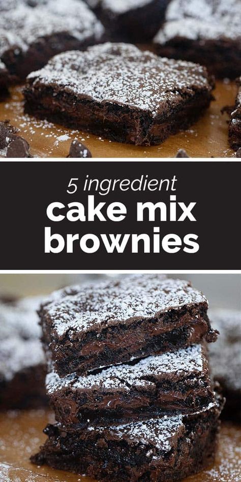 Want an easy brownie recipe but you don’t have a boxed mix on hand? These Cake Mix Brownies are just as easy as a brownie mix, and just as good! Cake Mix Brownies Easy, Boxes Cake Mix Recipes, Brownies With Cake Mix Boxes, Brownies From Cake Mix Boxes, Recipes Using Brownie Mix Boxes, Chocolate Box Cake Mix Recipes, Gooey Desserts, Easy Brownie Recipe, Chocolate Box Cake