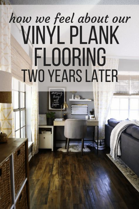 A vinyl plank flooring review looking at Lowe's Style Selections vinyl plank flooring and how we feel about it after living with it for two years. Vinyl Wood Flooring, Lvp Flooring, Farmhouse Side Table, Luxury Vinyl Plank Flooring, Basement Flooring, Vinyl Plank Flooring, Decoration Inspiration, Types Of Flooring, Flooring Options