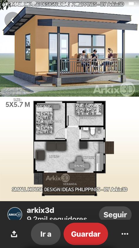 Small House With Two Bedrooms, Small House 2 Bedroom, Small 2 Bedroom House Plans, 40x60 Pole Barn, Modern Tiny House Plans, 2 Bedroom House Design, Small House Blueprints, One Bedroom House, Little House Plans