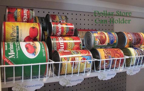 Wire bins let you see the label on all of your crushed tomatoes and canned green beans, while also keeping those heavy, round items from falling onto your precious toes (ouch!). Store Canned Goods, Dollar Store Organizing Ideas, Diy Pantry Organization, Office Organizing, Wire Bins, Canned Foods, Organized Pantry, Dollar Store Diy Organization, Canned Food Storage