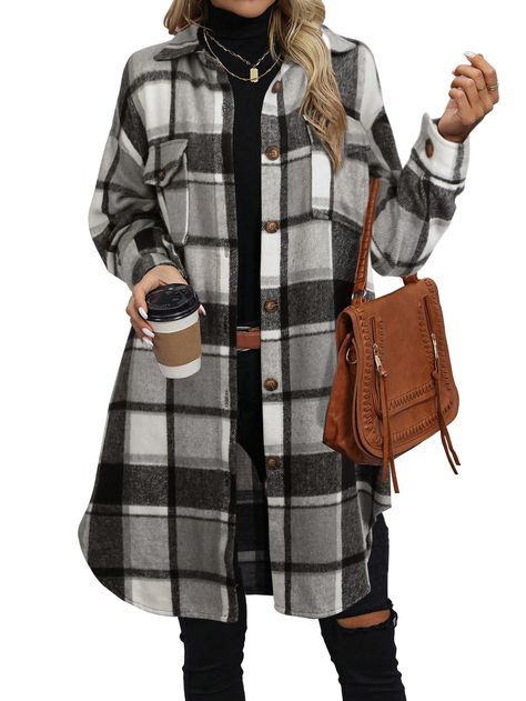 PRICES MAY VARY. Soft & Warm Shacket Jacket Women: The oversized button down shirts for women are made of high quality flannel, the fabric is soft, wearable, warm and comfortable to wear, most suitable for fall and winter season. Classic Long Plaid Shacket: The womens jacket features classic plaid elements with brown buttons for a retro-chic look. The button down shirts for women has a loose fit and its casual boyfriend style is perfect for street wear. Long Flannel Jacket: The womens winter coa Black Shacket, Low Cut Dresses, Suspenders For Women, Pajama Dress, Short Cardigan, Suspender Dress, Mid Length Dresses, Long Sleeves Jacket, Button Front Shirt