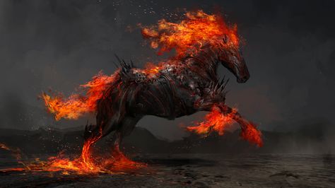 Fire Horse, Pale Horse, Horsemen Of The Apocalypse, Fantasy Horses, Heroic Fantasy, Horse Wallpaper, Four Horsemen, Wow Art, Fantasy Illustration