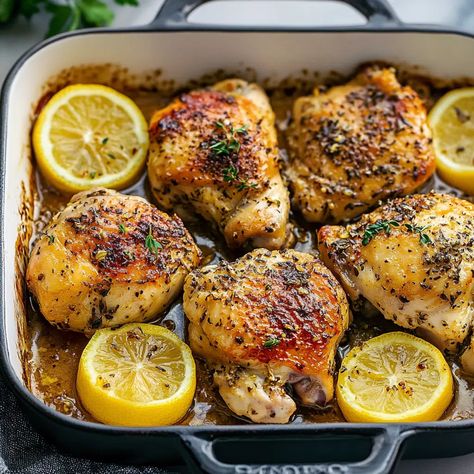 Greek Lemon Chicken Recipe - sandyrecipes.com Paleo Chicken Breast, Baked Lemon Garlic Chicken, Lemon Garlic Chicken Thighs, Lemon Chicken Thighs, Lemon Roasted Chicken, Lemon Herb Chicken, Chicken Leg Recipes, Greek Lemon Chicken, Lemon Chicken Recipe