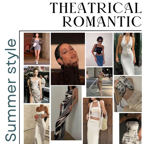 theatrical romantic summer outfits Theatrical Romantic Clothes, Theatrical Romantic Classic Essence, Gamine Summer Outfits, Romantic Summer Outfits, Soft Gamine Body Type, Theatrical Romantic Outfit, Theatrical Romantic Body Type, Gamine Body Type, Kibbe Theatrical Romantic