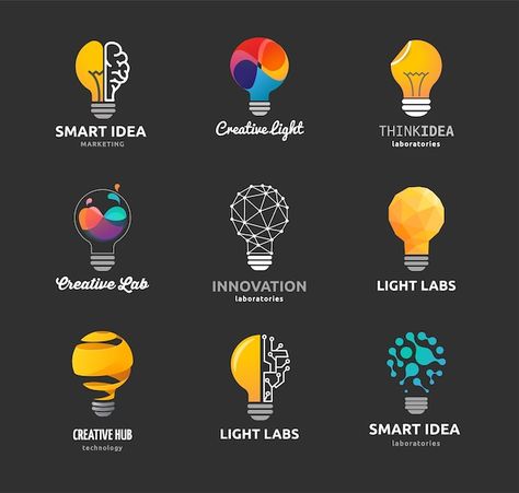 Light bulb - idea, creative, technology ... | Premium Vector #Freepik #vector #lamp-logo #idea-logo #mind-logo #bulb Tech Logo Design, Light Bulb Logo, Lamp Logo, Logo Design Agency, Education Logo Design, Creative Technology, Brain Logo, Logo Design Set, Colorful Logo Design