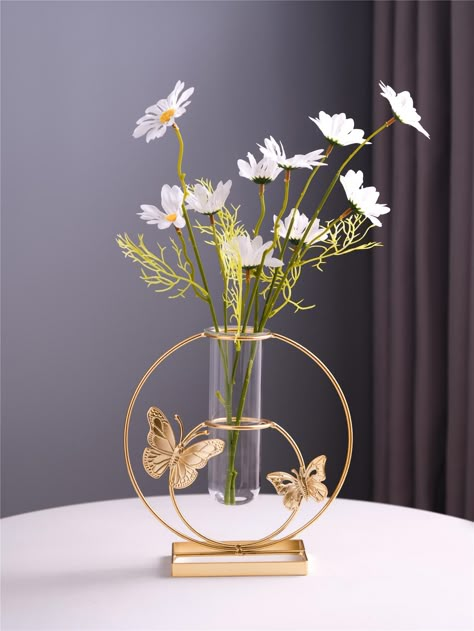 Gold  Collar  Glass   Embellished   Home Decor Gold Butterfly Wedding Decorations, Hydroponic Vase, Plant Centerpieces, Butterfly Centerpieces, 3d Butterfly Wall Decor, Iron Butterfly, Glass Vase Decor, Gold Centerpieces, Quinceanera Decorations