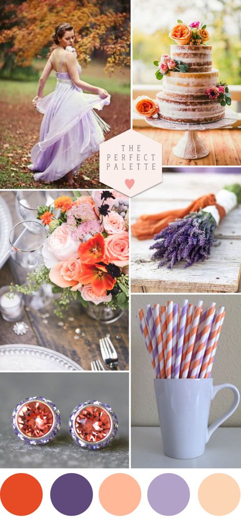 Autumn Sunlight: Peach and Lavender http://www.theperfectpalette.com/2014/10/autumn-sunlight-peach-and-lavender.html November Wedding, August Wedding, July Wedding, Wedding Palette, Orange Wedding, Peach Wedding, Fall Wedding Colors, Wedding Color Palette, Lavender Wedding