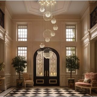 2 Story Foyer Lighting, Sphere Lights, High Ceiling Foyer, Modern Waterfall, Entryway Light Fixtures, Modern Foyer, Entryway Chandelier, 2 Story Foyer, Foyer Chandelier