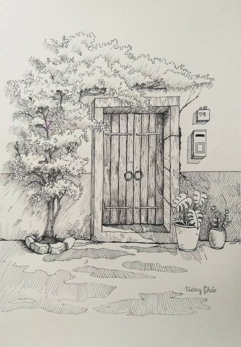 Landscape Pencil Drawings, Fineliner Art, Architecture Drawing Sketchbooks, Pen Art Work, Pen Art Drawings, Architecture Drawing Art, Easy Drawings Sketches, Art Easy, Arte Sketchbook