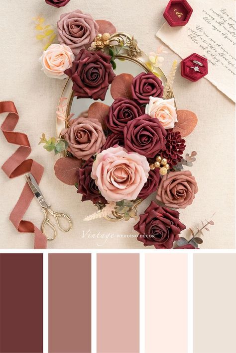 Dusty Rose Wedding Colors, Dusty Rose Wedding, Color Schemes Colour Palettes, Summer Color Palette, Wedding Theme Colors, Burgundy Flowers, Color Palate, Color Palette Design, Wedding Color Palette