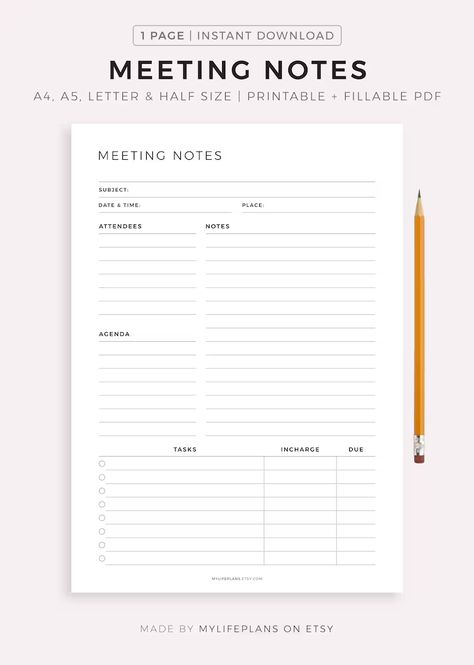 Get organized and efficient with these free, printable meeting templates. Includes meeting notes, agendas, and minutes. Perfect for any business or Meeting Notes Examples, Meeting Template Layout, Meeting Agenda Template Printable Free, Notes Template Printable, Business Daily Planner, Meeting Notes Printable, Business Planner Printables, Ipad Desk, Business Planners