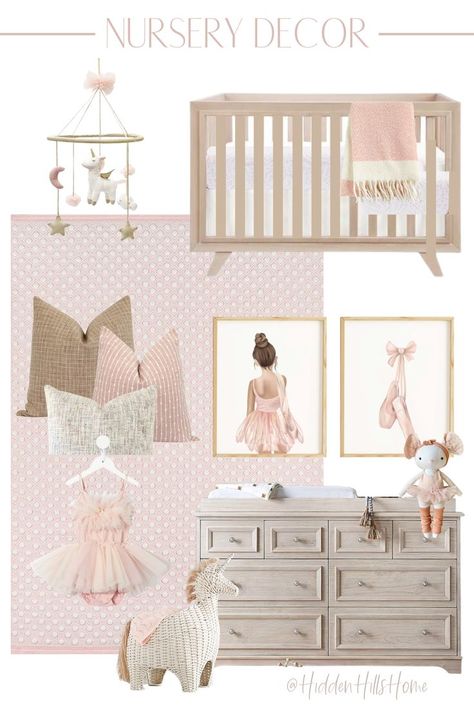 How sweet is this baby pink girls nursery decor mood board?! This ballet prints are so perfect for a little girls room Nursery Mood Board, Twin Nursery Room, Ballerina Room Decor, Ballerina Nursery, Girly Nursery, Girl Nursery Pink, Big Girl Bedrooms, Baby Boy Room Decor