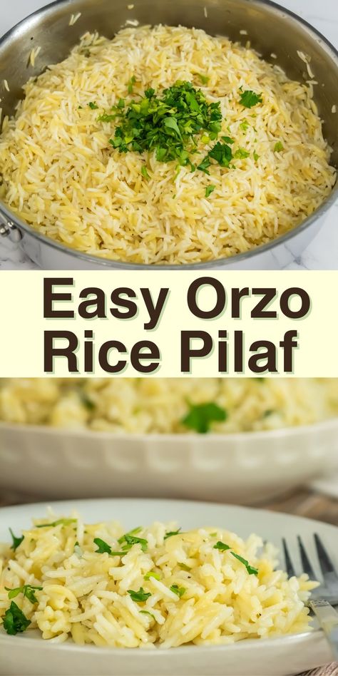 Orzo Rice Pilaf is a flavorful recipe combines the lightness of fluffy rice with the slight chewiness of orzo pasta, creating a delightful texture that's sure to please. Sauteed onions and garlic add depth, while chicken bouillon enhances the savory flavor. This pilaf is not only delicious but also versatile, pairing perfectly with a variety of main dishes. Serve it alongside grilled chicken for a classic combination, or with baked salmon for a more elegant meal. Click to get the recipe. Rice Pilaf With Orzo, Diy Pasta, Orzo Recipe, Rice Pilaf Recipe, Pilaf Recipes, Orzo Recipes, Rice Side Dishes, Easy Skillet, Popular Food