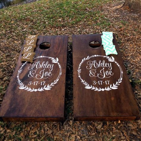 Wedding Cornhole Decals Rustic Wedding Decor Personalized | Etsy Wedding Cornhole Boards, Wedding Cornhole, Cornhole Boards Designs, Cornhole Designs, Cornhole Decals, Custom Cornhole Boards, Corn Hole Game, Corn Hole, Wedding Activities