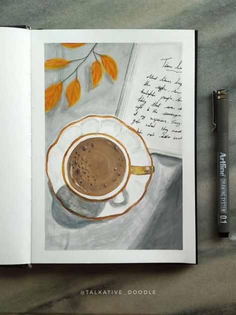 Coffee And Painting Aesthetic, Cup Of Coffee Painting Acrylic, Coffee Gouache Painting, Coffee Cup Painting Canvas, Aesthetic Coffee Painting, Paintings Of Coffee Cups, Coffee Aesthetic Painting, Coffee Painting Aesthetic, Coffee Cup Watercolor Painting