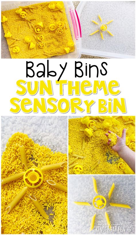 Baby Bins: Summer - Mrs. Plemons' Kindergarten Weather Theme Infants, Sunshine Sensory Bin, Season Sensory Bin, August Sensory Bin Preschool, Sun Sensory Bin, August Daycare Themes, Sun Activities For Toddlers, Sun Activities Preschool, Yellow Sensory Bin