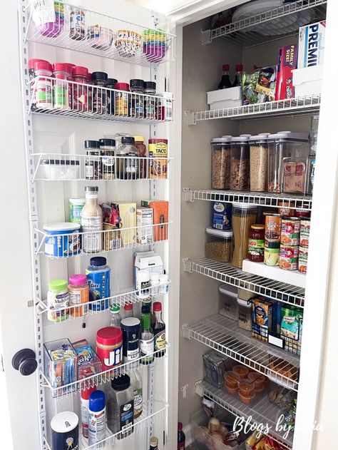 how to organize a small pantry Shallow Pantry Organization, How To Organize Small Pantry, Wire Pantry Shelves, Pantry Organization Ideas Shelves, Pantry Hacks, Shallow Pantry, Organize A Small Pantry, Narrow Pantry, Pantry Organization Hacks