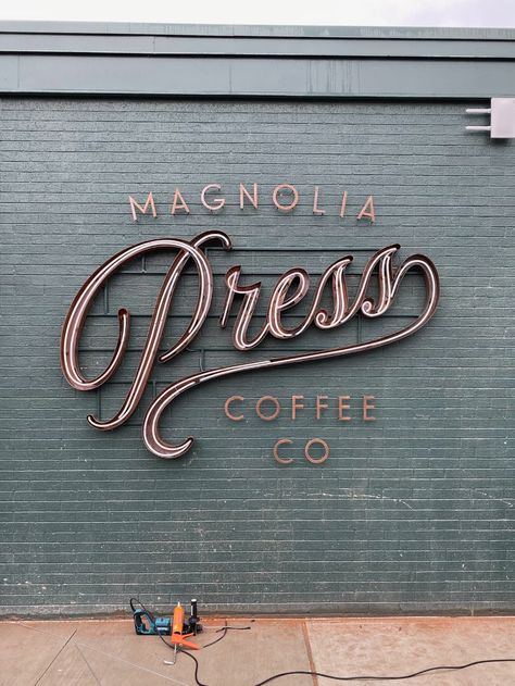 Coffee Shop Signage, Magnolia Press, Coffee Signage, Restaurant Signage, Store Signage, Retail Signage, Shop Signage, Storefront Design, Exterior Signage