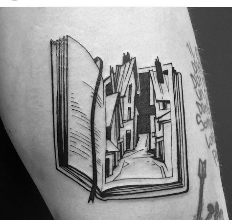 Book And Beach Tattoo, Book Tattoo Half Sleeve, Book On Fire Tattoo, Book Club Tattoo Ideas, Tattoos About Reading, Horror Book Tattoo, Old Book Tattoo, Gothic Book Tattoo, Library Tattoo Ideas