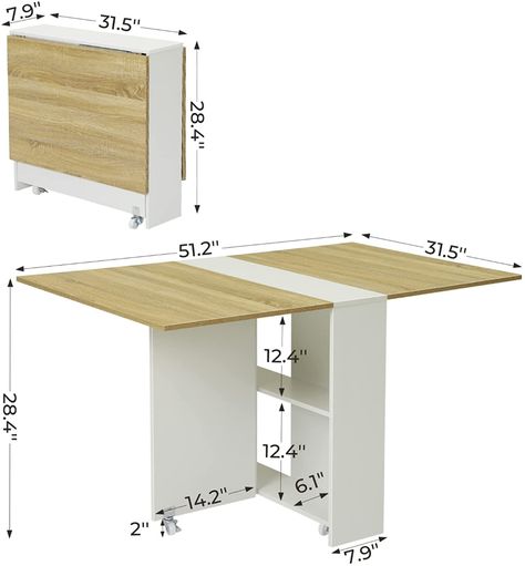 AmazonSmile - Tiptiper Folding Dining Table, Versatile Dinner Table with 6 Wheels and 2 Storage Racks, Space Saving Kitchen Table Dining Room Table - Tables Space Saving Kitchen Table, Folding Kitchen Table, Space Saving Dining Table, Multifunctional Table, Farm Dining Table, Space Saving Table, Expandable Table, Dining Table With Storage, Folding Dining Table