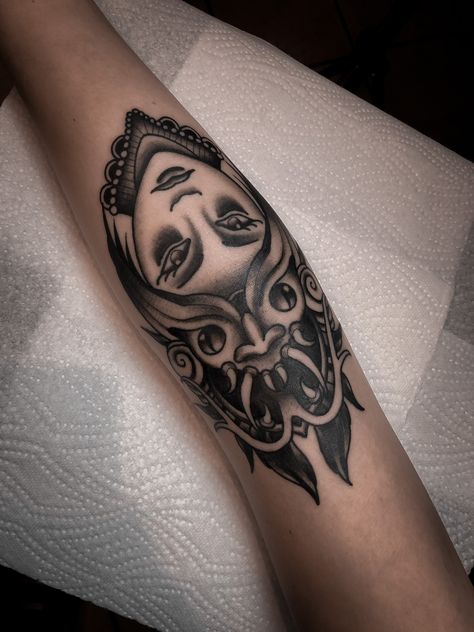 Devil Face, Flower Tattoos, Skull Tattoo, Portrait Tattoo, Black And Grey, Tattoos, Grey, Black