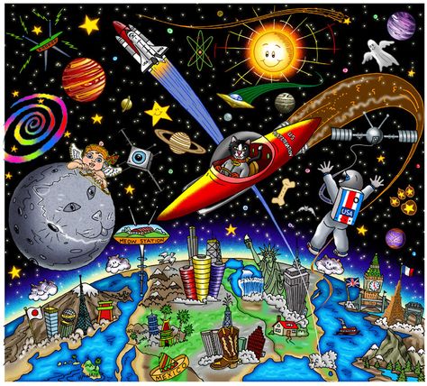 Save Energy Paintings, Outer Space Drawing, Charles Fazzino, 3 D Art, Science Drawing, 숲 사진, Art Competition Ideas, James Rizzi, 3d Pop Art