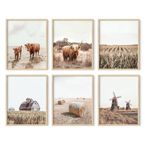 PRICES MAY VARY. COUNTRY-INSPIRED ARTWORK: Complement rustic farm decor with these Haus and Hues set of 6 farmhouse wall prints. This set of 6 farmhouse decor features natural warm brown tones and simple yet classic farmhouse designs, such as farm animal pictures, farm posters and barn art that pay homage to farm decor of colonial times, helping you achieve that dream country home CURATED ARTWORK: This Haus and Hues set of 6 farmhouse wall art includes carefully selected pieces perfect for welco Free Printable Wall Art Cow, Traditional Art Prints, Farm Animals Pictures, Cow Wall Decor, Farm Prints, Farm Wall Decor, Haus And Hues, Farmhouse Pictures, Highland Cow Art