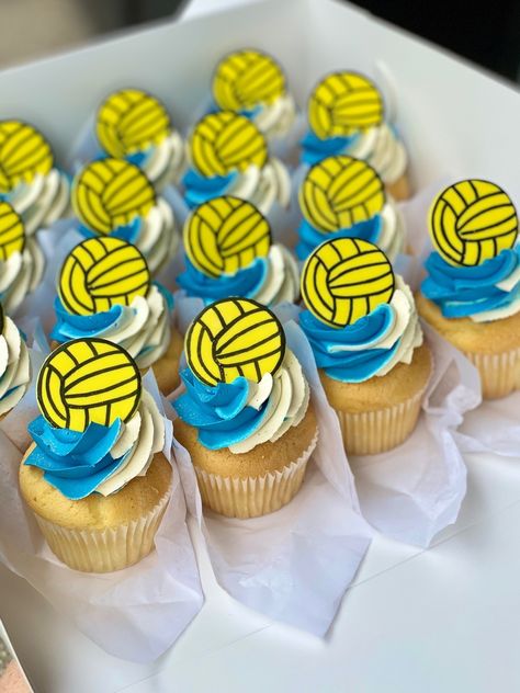 Volleyball Cupcakes Ideas, Netball Cupcakes, Waterpolo Cake, Volleyball Birthday Cakes, Volleyball Cupcakes, Pasta Party, Raffle Baskets, Sweet Snacks Recipes, Water Polo