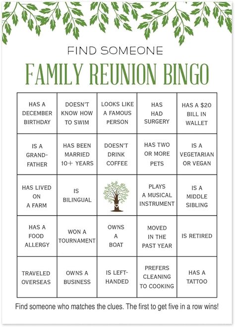 Amazon.com: InvitationHouse Find Someone Family Reunion Bingo Games - Set of 24 : Home & Kitchen Family Reunion Program Ideas Free Printable, Family Reunion Ideas Themes, Family Reunion Bingo, Family Reunion Quotes, Family Reunion Activities, Family Reunion Favors, Free Printable Bingo Cards, Family Reunion Invitations, Free Bingo Cards