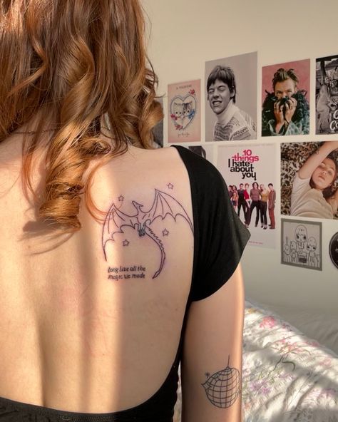 Dragon Tattoo Taylor Swift, Taylor Swift Speak Now Tattoo Ideas, Speak Now Tattoo Ideas, Taylor Swift Dragon Tattoo, The Archer Tattoo Taylor Swift, Long Live Tattoos, Bridgerton Tattoo, Little Women Tattoo, The Archer Tattoo