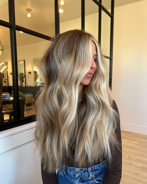 Blonde To Brown Fall Hair, Gigi Ha Did Hair Color, Brunette Hair With Blonde Dimension, Blonde Goes Brunette Before And After, Chin Layers Long Hair, Bellami Flex Weft, Blonde Fall Hair Color 2023, Brown Hair Going Blonde, Blended Bronde Balayage