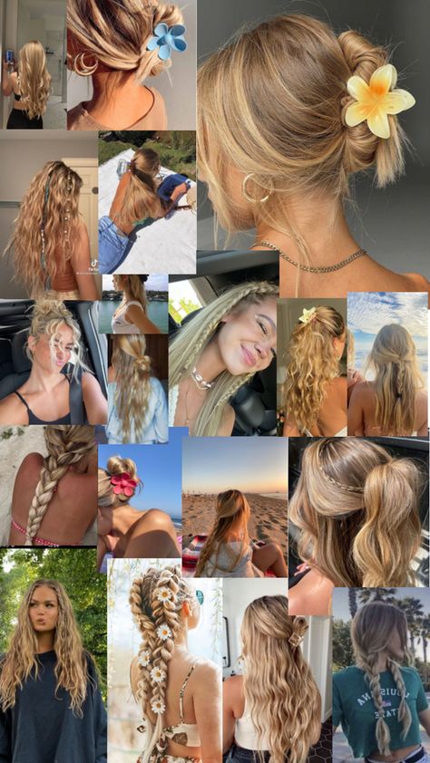 Cool Toned Outfit Ideas, Easy Pool Party Hairstyles, Cute Summer Hairstyles Curly Hair, Mid Length Beach Hair, Cute Hair Styles Down, Cute Airplane Hairstyles, Braided Hairstyles For The Beach, Cruise Hair Styles, Hairstyle For Pool Party