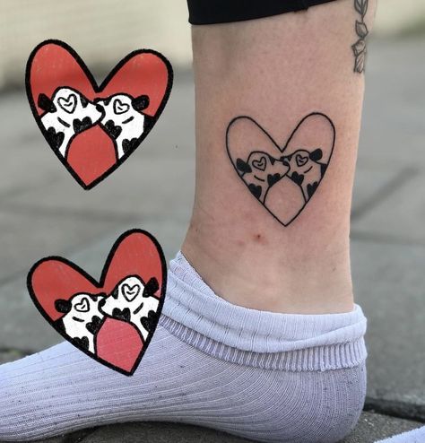 Heart Cow Tattoo, Matching Cow Tattoos, Mini Cow Tattoo, Little Cow Tattoo, Tiny Flower Tattoos, Sisters Tattoo, Cow Tattoo, Funky Tattoos, Simple Tattoo Designs