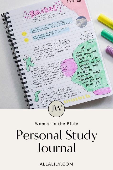 I embarked on a personal study  challenge that involved studying 21 different women mentioned in the Bible, and it turned out to be an incredible experience.   I'm excited to share my journal pages with you, which I hope will inspire you to make a personal study about these women. #jw Jw Bible Reading Journal, Personal Study Ideas Jw, Jw Bible Study Ideas, Jw Personal Study Ideas Jehovah Witness, Personal Study Jw, Jw Bible Reading, Jw Bible Study, Jw Personal Study, Bible Notes Ideas Notebooks