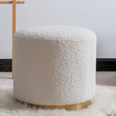 Modern White Round Lamb Wool Vanity Stool Makeup Stool Coffee Table Small Space, Round Makeup, White Ottoman, White Stool, Makeup Stool, White Upholstery, Vanity Chair, Swivel Accent Chair, White Vanity