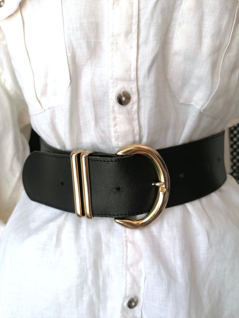 Black Leather Wide  Belt, Vintage Belt for Women, Genuine Leather Waist Belt , Distressed Waist Cincher The belt is in very good condition, a little bit signs of wear and use Wide: 6 cm/ 2.4 in Lenght: 93 cm / 66 in Materials: leather Defects: none Condition: very good vintage condition See more like this in my shop: https://www.etsy.com/shop/VintageInsparation?ref=seller-platform-mcnav Waist Belt Women, Vintage Cotton Dress, Leather Waist Belt, Belt Vintage, Wide Leather Belt, Beautiful Belts, Black Clothing, Cotton Dress Summer, Vintage Belt