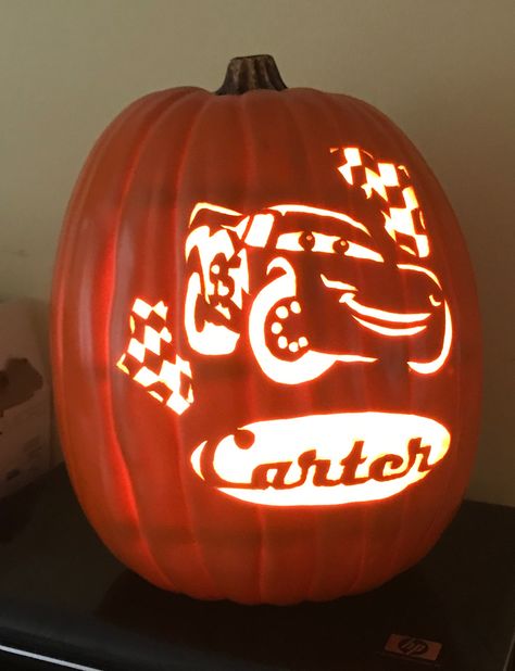 Lightning McQueen Cars Lighting Mcqueen Pumpkin Carving, Lightening Mcqueen Pumpkin Carving, Cars Pumpkin Carving Ideas, Lightning Mcqueen Pumpkin Painting, Lightning Mcqueen Pumpkin Carving, Cars Pumpkin Carving, Lightning Mcqueen Pumpkin, Character Pumpkin Carving, Cars Pumpkin